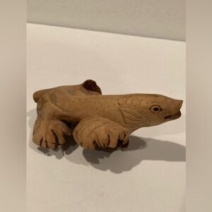 Hand Carved Fish On Wood Burl Folk Art Rustic 6” x 2”